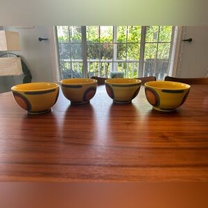 RARE Gail Pittman Yellow “Red Dot” Cereal Bowls Set of 4